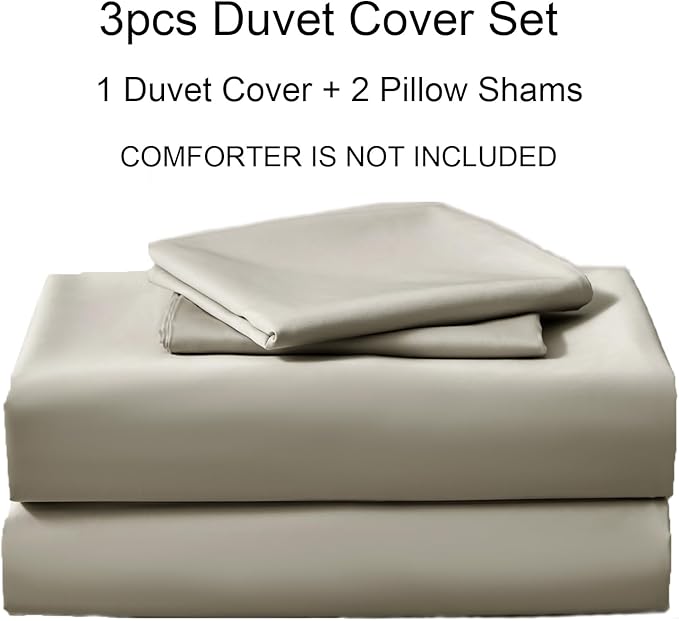 PURE ERA Duvet Cover Set 800 Thread Count Long Staple Cotton Sateen Soft Luxurious Smooth 3 Piece Set Beige King