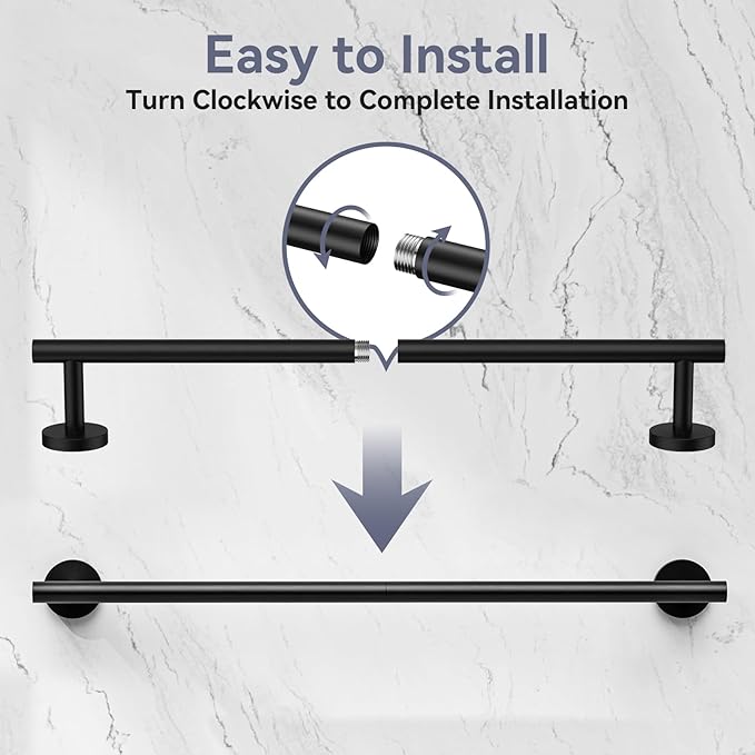 Matte Black Towel Bar, 24 Inch Bathroom Towel Rack, Towel Holder Wall Mounted, Thicken SUS304 Stainless Steel Towel Rod Modern Home Decor (Total Length 26-Inch)
