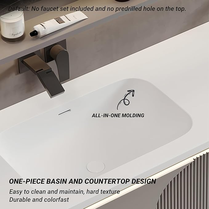 Double Bathroom Vanity with Sink, 52IN Floating Bathroom Vanity Set with Smart Defogging Mirror Cabinet and Open Shelf, Oak Wood Bathroom Cabinet with Two Drawers and Bottom Open Storage (Grey)