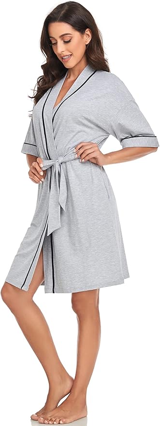 COLORFULLEAF Womens Bamboo Short Robes Lightweight Kimono Cotton Robe Soft Knit Bathrobe Ladies Loungewear with Pockets