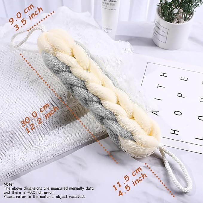 AARAINBOW 2 Packs Upgraded Long Stretch Back Sponge with Rope Handles Back Scrubber Bath Shower Mesh Sponge Exfoliating Body Scrub Stretch Braided Loofah for Men Women Loofah Rope (2 Gray)