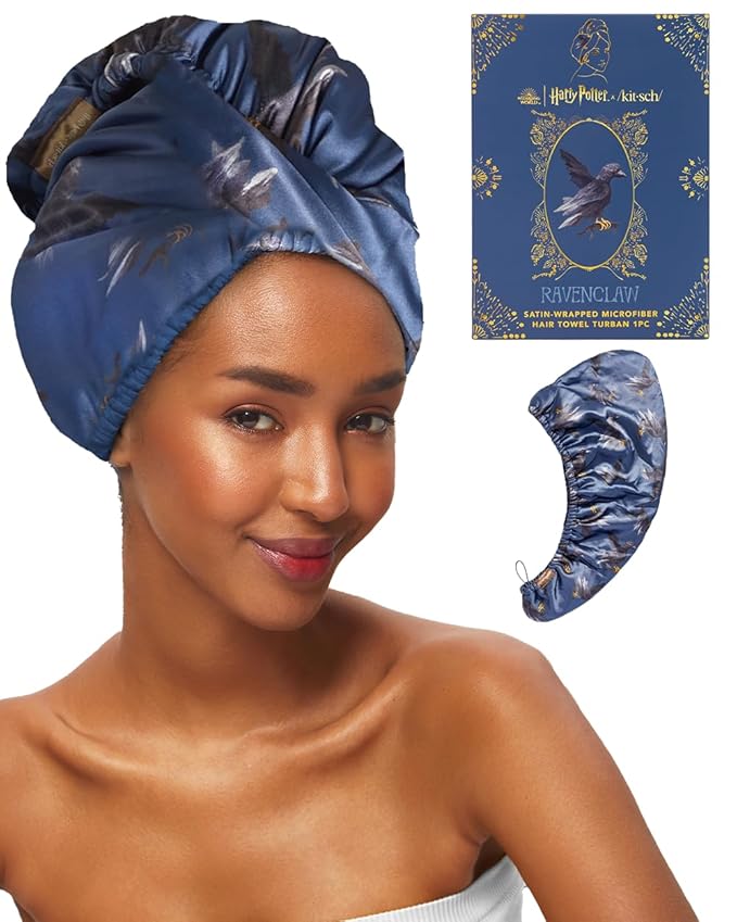Kitsch Harry Potter x Satin Microfiber Hair Towel Wrap for Women - Super Absorbent, Quick Dry, Anti-Frizz, for Long & Short Hairs, Turbans for Women, Hair Wrap - Hufflepuff - Ravenclaw