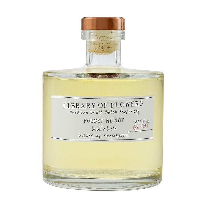 Library of Flowers Forget Me Not Bubble Bath, 17 fl. oz., Osmanthus, Rice Powder & White Orchid, Skin Hydrating & Deep Moisturizing, Avocado Oil & Green Tea, Relaxing Scented Bubbling Bath Soap