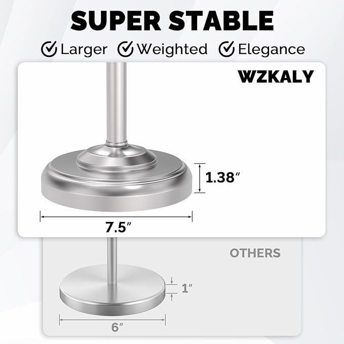 Toilet Paper Holder Stand, Brushed Nickel Toilet Paper Holder Free Standing, Post Pivoting Design & Stable Weighted Base SUS304 Stainless Steel for Bathroom(Mega Roll)