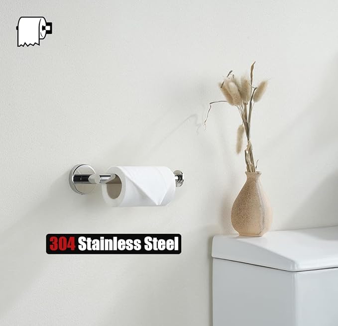 JQK Chrome Toilet Paper Holder, 5 Inch 304 Stainless Steel Thick 8mm Tissue Paper Dispenser for Bathroom, Hold Mega Rolls, Polished Chrome Wall Mount, 2 Pack, TPH120-CH-P2
