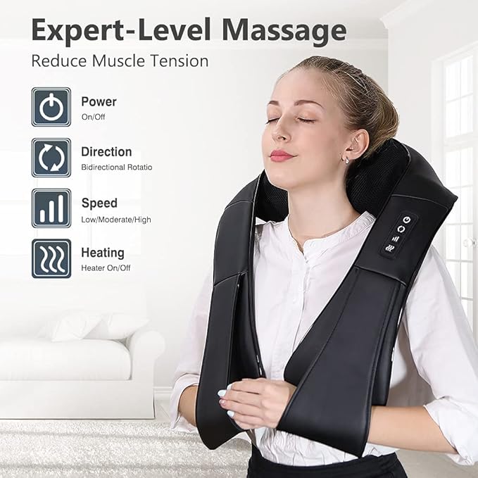 Neck Massager with Heat, Shiatsu Massager for Neck, Back, Shoulder, Foot and Leg, Deep Tissue 3D Kneading Massage for Relax Muscles at Home and Offie,Back Massagers for Women and Men