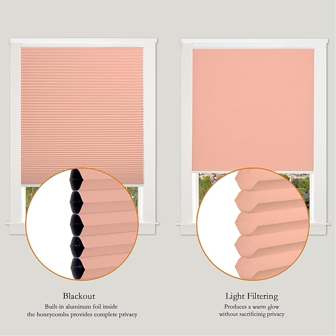Persilux Custom Size Cellular Shades Cordless Window Blinds Blackout Window Shades Thermal Insulated Pleated Honeycomb Blinds for Windows, Home and Girl Bedroom Pink