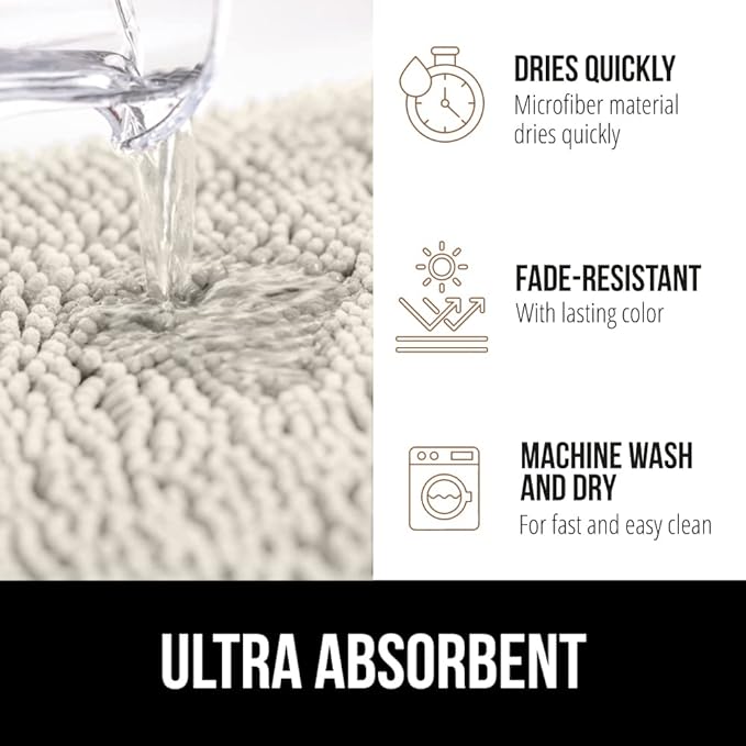GORILLA GRIP Bath Rug Mat, Thick Soft Absorbent Chenille, Quick Dry Microfiber Mats, Rubber Backing Washable Shower Floor Rugs, Bathmat Runner, US Designed Bathroom Home Decor Accessories 24x17, Ivory