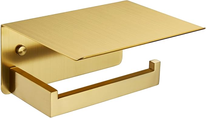 Angle Simple Toilet Paper Holder with Shelf, 304 Stainless Steel Bathroom Tissue Roll Holder for Wall Brushed Gold