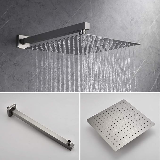 Iriber Brushed Nickle Shower System 10 Inch High Pressure Rainfall Shower Head Brass Shower Set Bathroom Rain Shower Mixer Shower Valve Modern Rain Shower and Shower Faucet and Handheld Combo Set