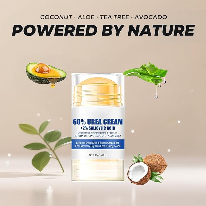 60% Urea Foot Cream Care Stick for Feet Plus 2% Salicylic Acid, 2026 New Urea Heel Stick Cream 60 Percent Foot Callus Remover Cream for Feet Maximum Strength, for Dry Cracked Heels, Hands, Knees