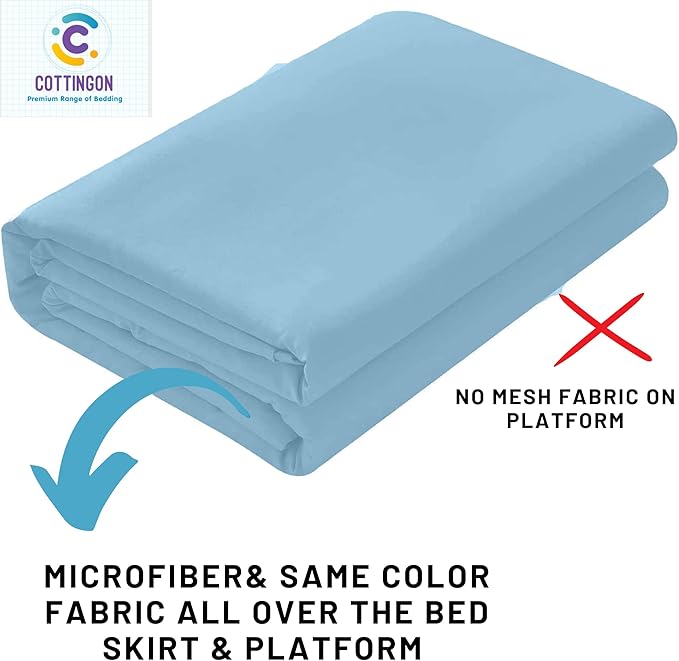 Cottingon Ruffled Bed Skirt with Split Corners-Dust Ruffle - 18" Drop 100% Microfiber Soft,Sheen & Luxurious Look - Bed Skirts (Light Blue -King)