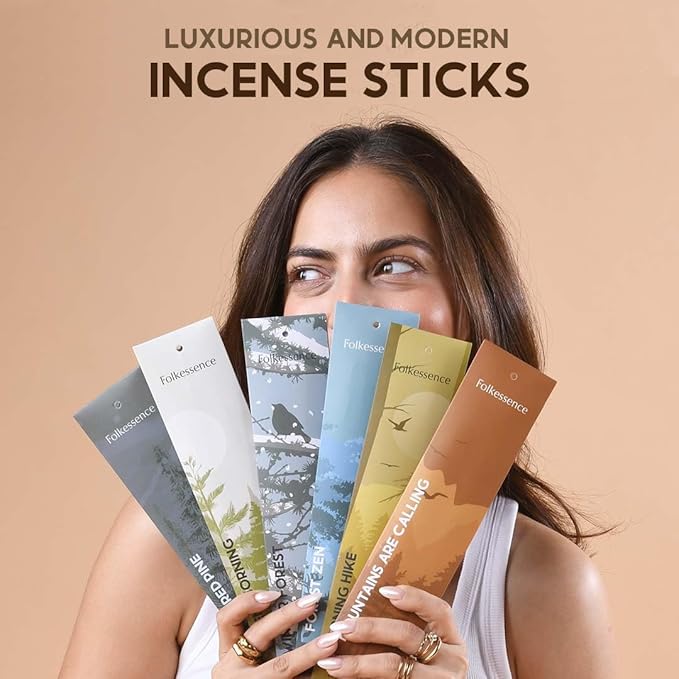 Folkulture Incense Sticks | Set of 6 (120) Insence-Sticks with 45 Mins Burn Time | Non Toxic Sandalwood, Eucalyptus, Cedar, Palo Santo | Organic White Sage Inscents