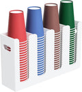 Disposable Coffee Cup Dispenser with Handles, Countertop or Wall Mount Hot/Cold Drink Cup and Lid Holder - Bathroom/Kitchen/Office Acrylic Cup Lid Storage Organizer (4 Compartments, White)