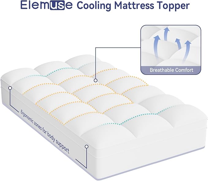 ELEMUSE Twin Mattress Topper for Back Pain, Extra Thick Mattress Pad Cover, Plush Soft Pillowtop with Elastic Deep Pocket, Overfilled Down Alternative Filling