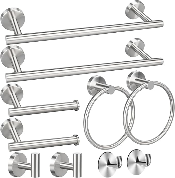 8 Pieces Bathroom Towel Rack Set, Includes 2PCS 23.6 inch Towel bar, 2PCS Towel Hook, 2 PCS Towel Ring, 2PCS Toilet Paper Holder-Matte Black Bathroom Accessories Sets