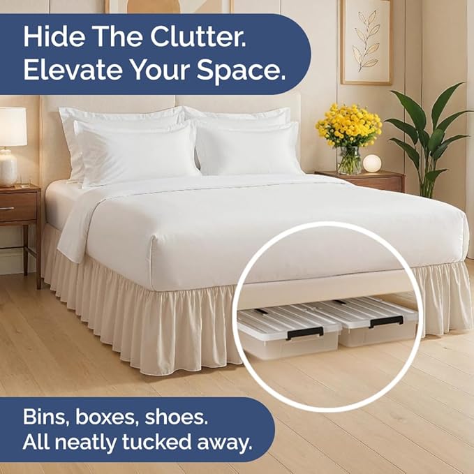 Bedskirt Queen Size Ruffle - 18 inch Drop Dust Ruffle Bed Skirt with Platform - Ultra-Soft, Easy Fit, Premium Hotel Quality - Wrinkle, Fade & Shrink Resistant - for Women, Men, Kids and Teens - Cream