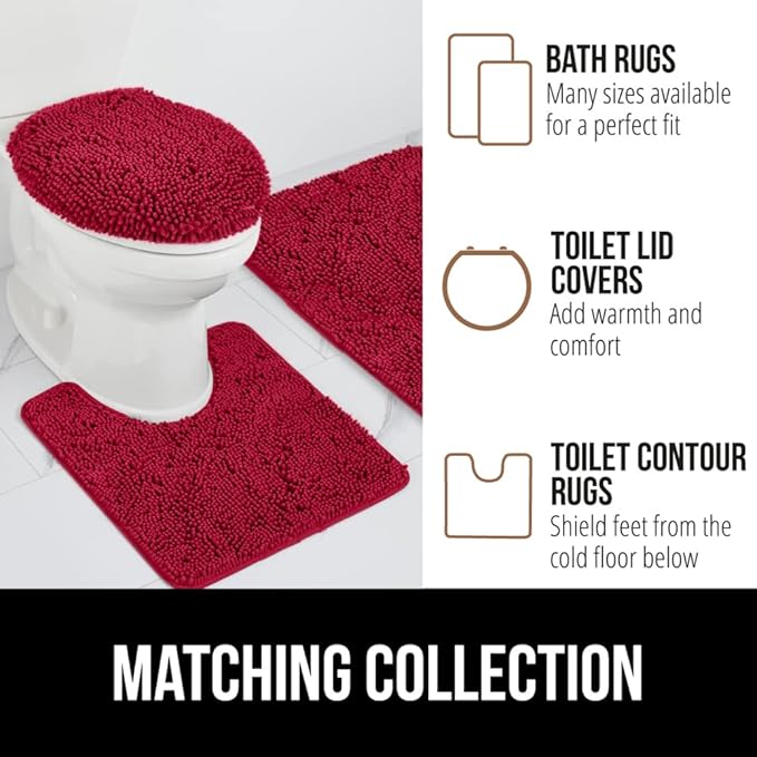 GORILLA GRIP Bath Rug Mat 36x24, Thick Soft Absorbent Chenille, Quick Dry Microfiber Mats, Rubber Backing Washable Shower Floor Rugs, Bathmat Runner, US Designed Bathroom Home Decor Accessories Red