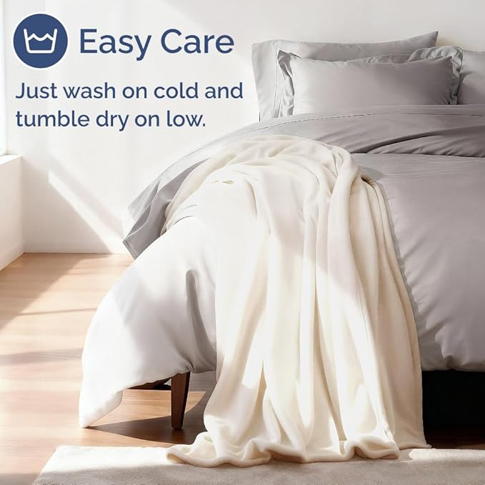 Ultra Soft Fleece Blanket Queen Size - Flannel Fleece Luxury Queen Blanket - Lightweight for Couch Bed Chair - Thick, Warm and Breathable - All Season Cozy Fuzzy, Anti-Static Microplush Bedding, Cream