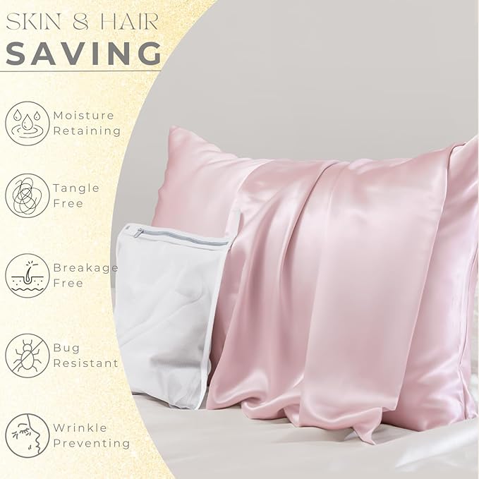 PROMEED 23 Momme Silk Pillowcase 2 Pack with Zipper, 3rd Gen Grade 6A+ 100% Mulberry Silk Pillow Case Set of 2, Cooling Pillow Cases for Hot Sleepers (Standard 20"x26", Pink)