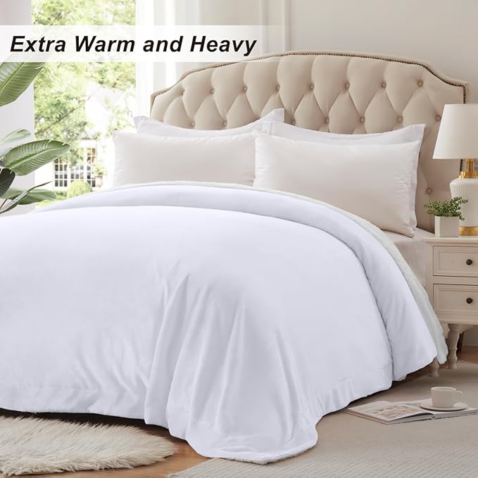 KAWAHOME Sherpa Fleece Queen Size Blanket for Bed - Extra Warm and Heavy Thick Blankets for Winter, Super Soft 500GSM Plush Blanket, 90"X 90" White