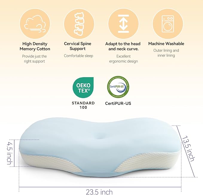 Cervical Neck Pillow for Pain Relief - Cooling Side Sleeper Pillow for Sleeping, Ergonomic Memory Foam Pillows for Neck Support, Contour Orthopedic Bed Pillow for Back Stomach Sleepers (Blue)