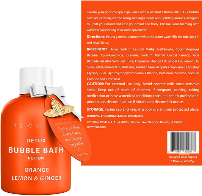 Natural Detox Citrus Bubble Bath Long Lasting Foaming Soak with Orange Ginger Lemon Essential Oils for Relaxation Hydration Stress Relief Spa Gift