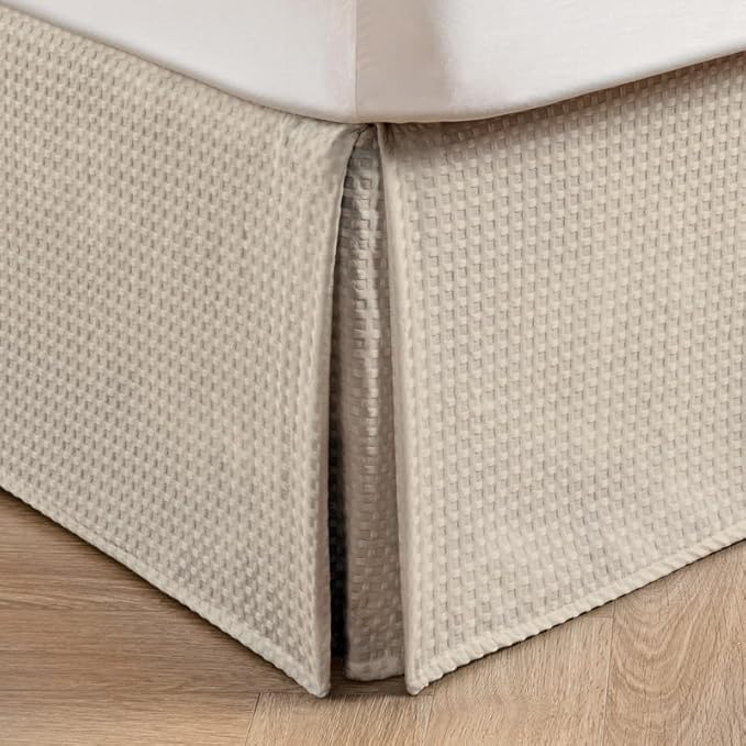 MIYE Pleated Waffle Weave Bed Skirt, Tailored Dust Ruffle 12 Inch Drop Easy Fit, Machine Washable,No Split Corners (Beige,Cal King - 12" Drop)