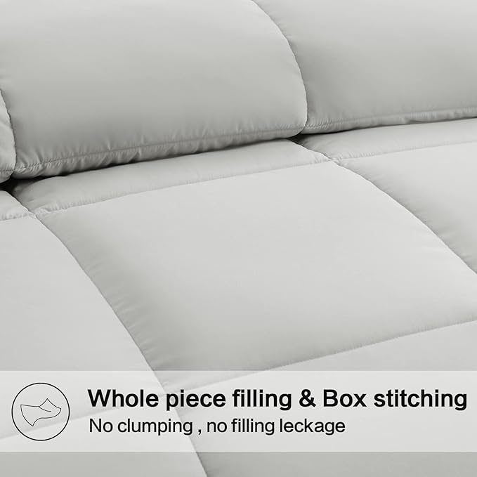 EASELAND Full Size Down Alternative Comforter - Quilted Duvet Insert for All Seasons, Soft Lightweight with Corner Tabs, Summer Winter Warm Bedding, Light Grey 82×86 Inches