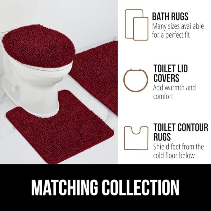 GORILLA GRIP Bath Rug Mat, Soft Absorbent Chenille, Quick Dry Microfiber Mats, Rubber Backing Washable Shower Floor Rugs, Bathmat Runner, US Designed Bathroom Home Decor Accessories 24x17, Burgundy