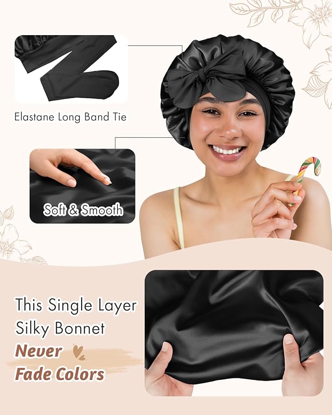 Bonnet Queen 2Pcs Pack Satin Bonnet Silk Bonnet for Sleeping Hair Bonnet with Tie Band Sleep Bonnet Night Cap for Women Curly Hair