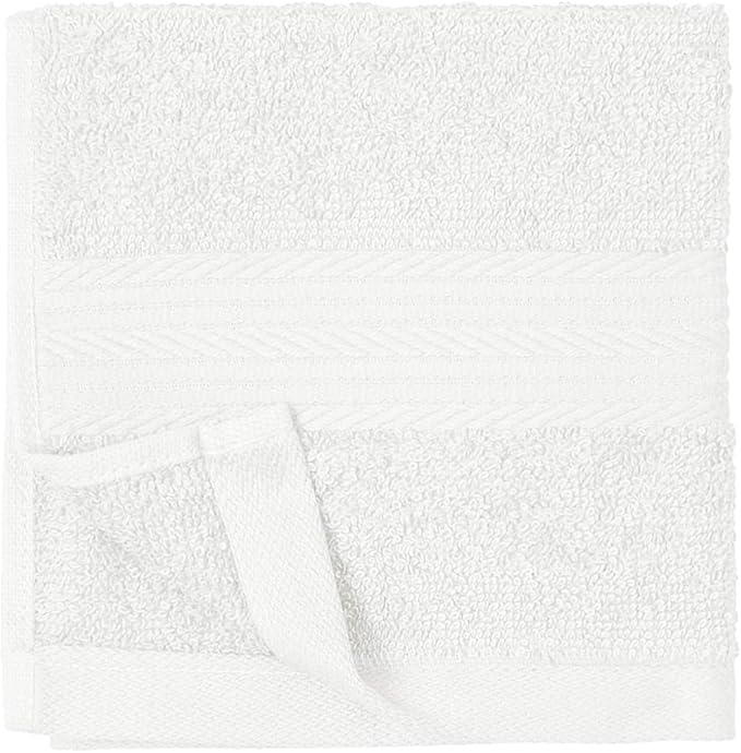 Amazon Basics Cotton Washcloths for Bathroom, Soft and Highly Absorbent, 12 in x 12 in, White, 12-Pack