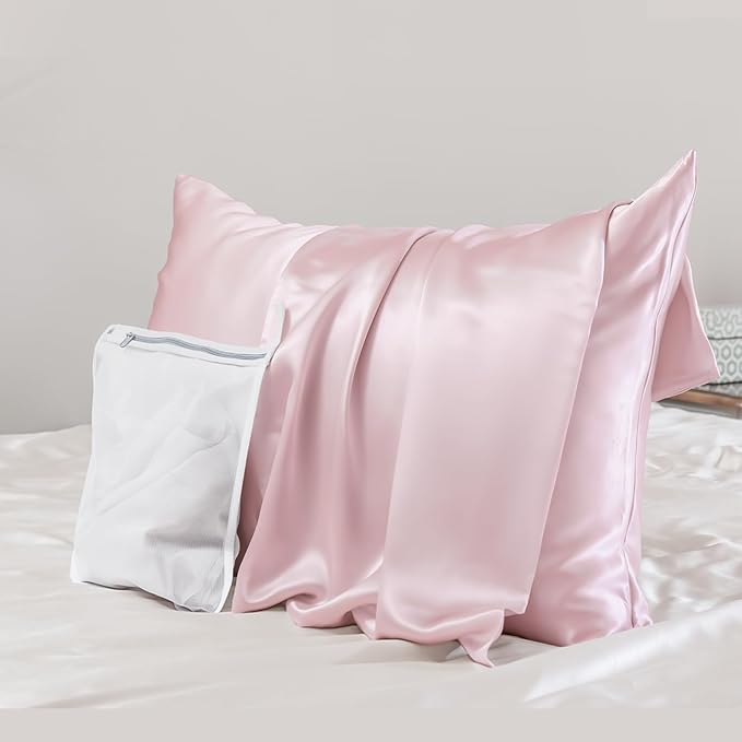PROMEED 23 Momme 6A+ Mulberry Silk Pillowcase with Zipper, Premium Real Silk Pillow Cases for Women Hair, Natural Silk Anti Acne Pillowcase (Standard 20"x26", Pink)