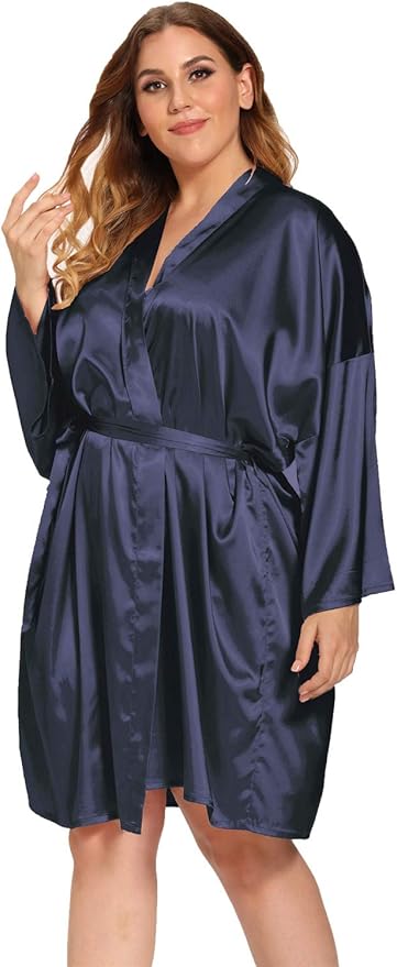 Women's Plus Size Satin Robes Plus Size Silky Kimonos Robes Sleepwear,Short