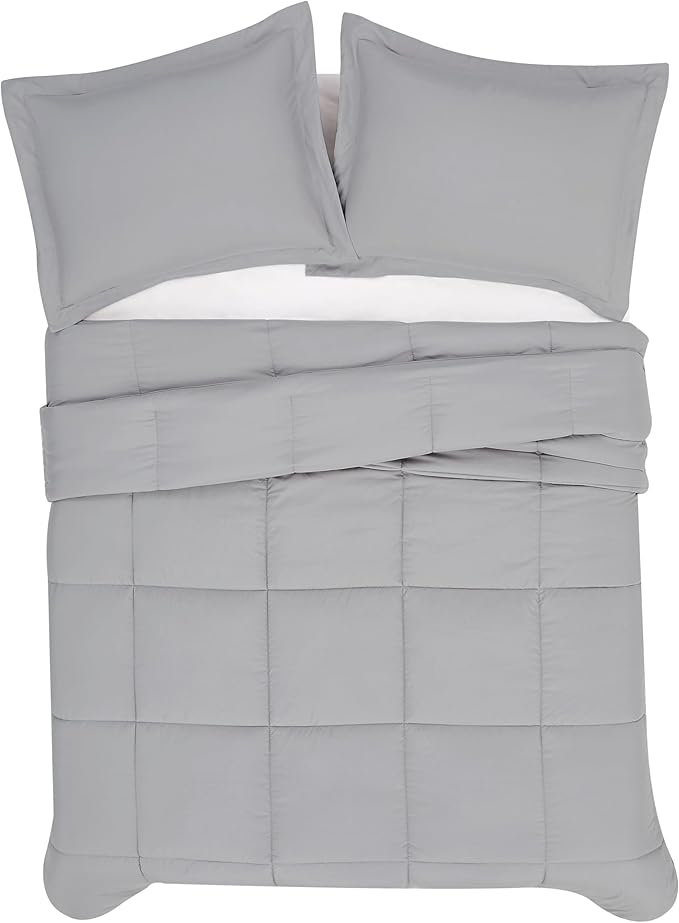 London Fog Garment Washed Solid Comforter Set Grey Microfiber 3-Piece Full/Queen Comforter Set, Solid Themed, Adult and Teen, Oeko-TEX Certified