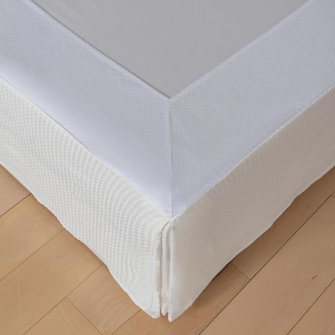 Full Bed Skirt, Wrap Around Bed Skirt with Pleated Corner, 12 Inch Drop Pleated Waffle Weave Bedskirts, Anti-Slip, Microfiber, Ivory, 12'' Full