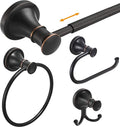 Hoimpro Oil Rubbed Bronze Bathroom Accessory Set, 4-Piece Wall Mount Hardware with Adjustable Towel Bar Rack, Towel Ring, Paper Towel Holder, Double Towel Hooks