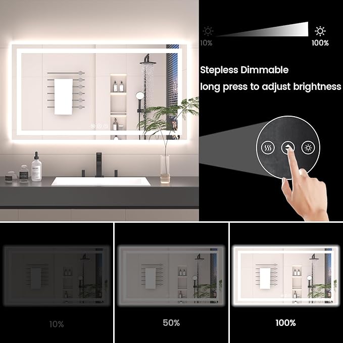 24X48 LED Bathroom Mirror with Lights, Anti-Fog, Backlit + Front Lit (CRI>90), Lighted Bathroom Vanity Mirror for Wall, Memory Function, Dimmable, Tempered Glass, Shatter-Proof, ETL Listed
