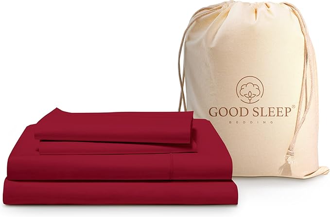 Good Sleep Bedding Twin XL Bed Sheets - 100% Egyptian Cotton Twin XL Sheets, 3 Pc, XL Twin Sheet Sets, Luxury Sateen Weave, Soft, Bed Sheets Twin XL, 16" Deep Pocket Bedsheets - Burgundy