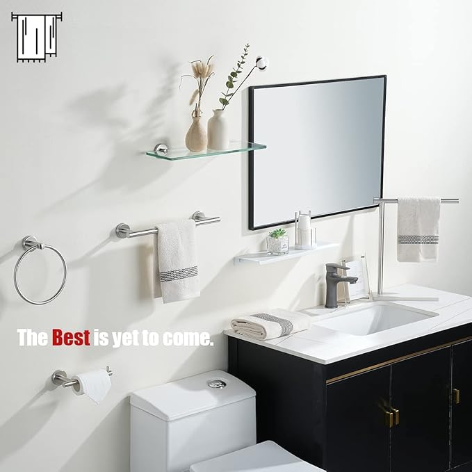 JQK Toilet Paper Holder, 5 Inch 304 Stainless Steel Thick 0.8mm Tissue Paper Dispenser for Bathroom, Hold Mega Rolls, Brushed Nickel Wall Mount, TPH100-BN