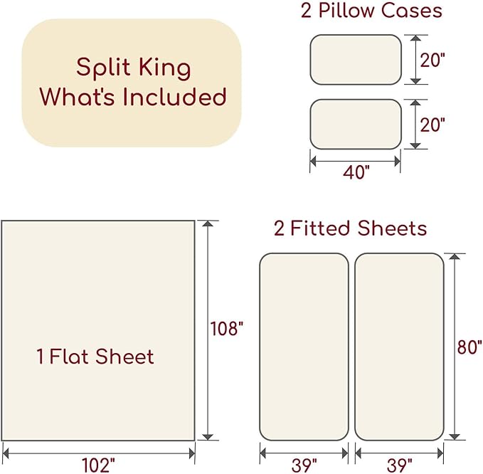 Mellanni Split King Sheets Set - 5 PC Iconic Collection Bedding - Hotel Luxury, Extra Soft, Cooling Bed Sheets - Wrinkle, Fade, Stain Resistant (Split King, Burgundy)
