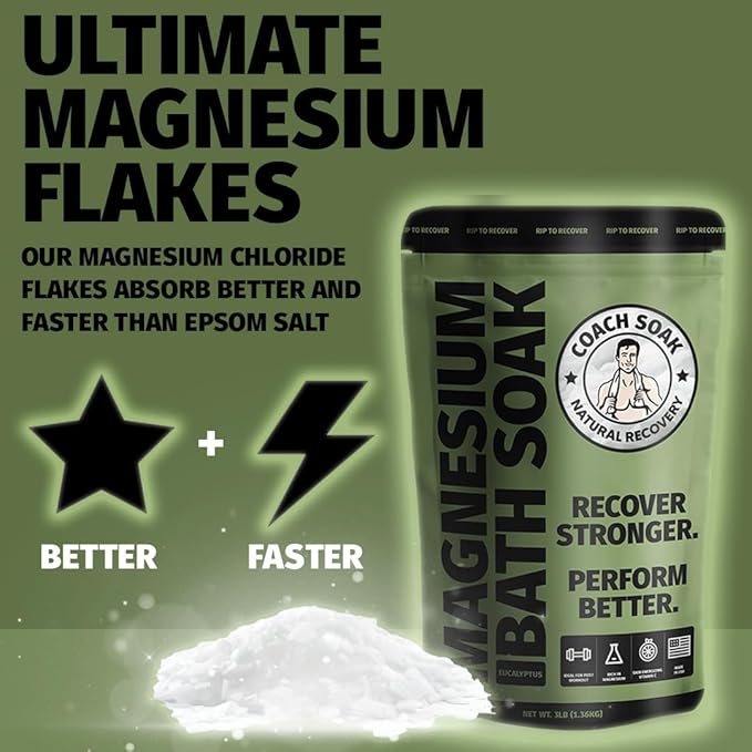 Coach Soak Eucalyptus Recovery Bath Soak & Magnesium Oil Spray with MSM - Fast-Absorbing Bath Salts with Dead Sea Minerals & Essential Oil, Plus 8oz Topical Spray for Muscles & Joints