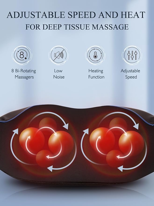 Careboda Back Neck Shoulder Massager with Heat, Shiatsu Electric Deep Tissue 3D Kneading Massagers for Relief on Waist, Leg, Calf, Foot Full Body Muscles, Gift for Men Women Mom Dad (Blue)