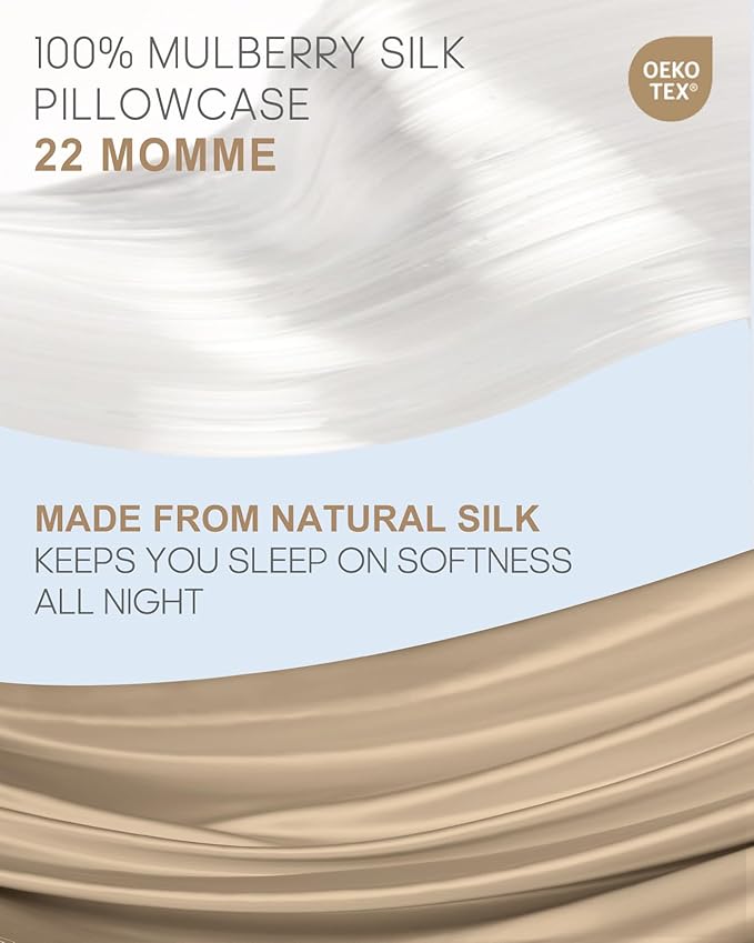 THXSILK 100% Mulberry Silk Pillowcase for Hair and Skin Health, 22 Momme Soft and Smooth Pillowcase with Hidden Zipper, Both Sides Premium Grade 6A+ Silk, 1pc (Standard 20"x26", Taupe)