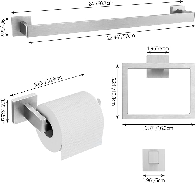 20-Piece Brushed Nickel Bathroom Hardware Set, 24 Inch Bath Towel Bar Set, Stainless Steel Wall Mounted Towel Rack for Bathroom