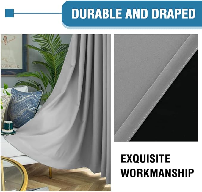 H.VERSAILTEX 100% Blackout Curtains for Bedroom Thermal Insulated Curtains & Drapes Blackout Curtains 84 Inches Long Rod Pocket Curtains for Living Room with Black Liner 2 Panels Set, Dove Grey