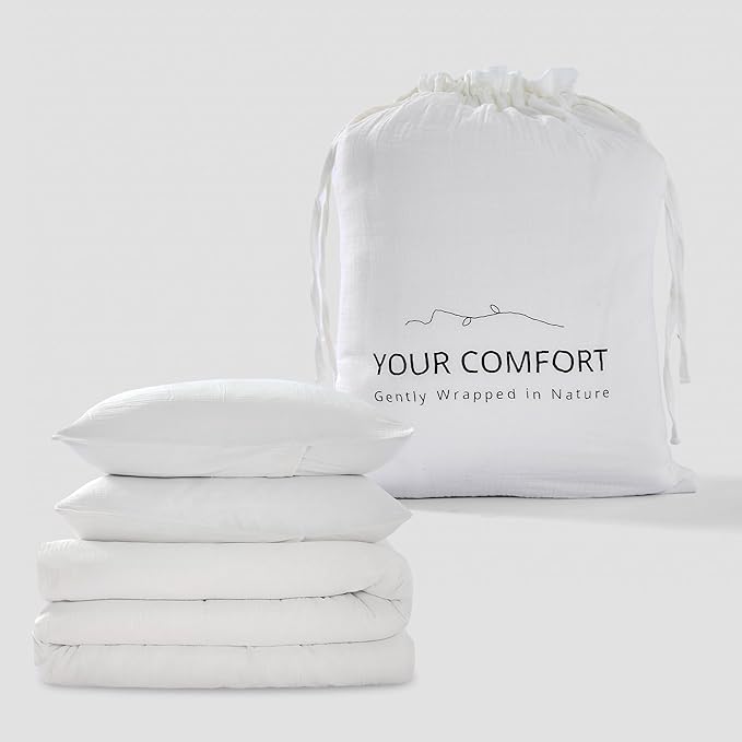 White Twin Duvet Cover, 100% Sandwashed Cotton Soft Twin Size Duvet Cover Set 3 Pieces with Zipper Clousre & Corner Buttons (White, Twin 69 x 90)