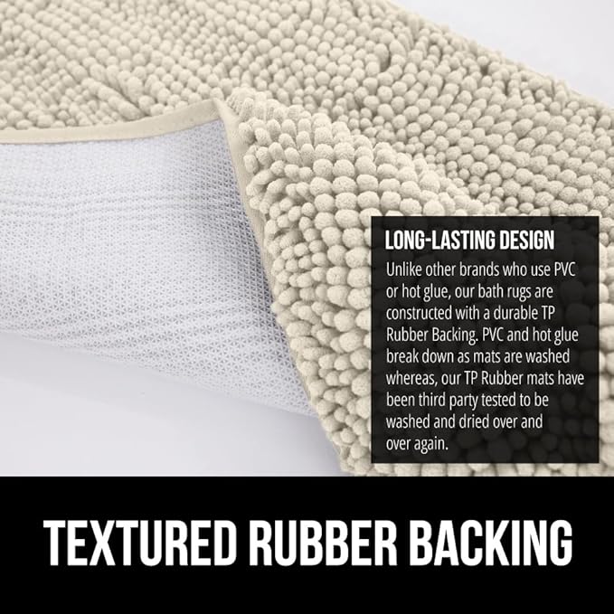 GORILLA GRIP Bath Rug Mat 36x24, Thick Absorbent Chenille, Quick Dry Microfiber Mats, Rubber Backing Washable Shower Floor Rugs, Bathmat Runner, US Designed Bathroom Home Decor Accessories Dusty Cloud