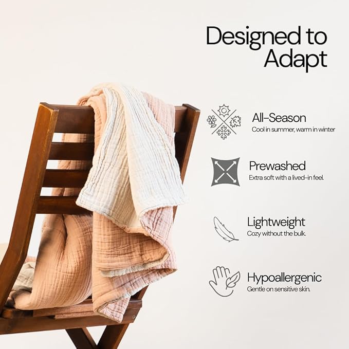 Salt Earth 100% Cotton Muslin Blanket, Gauze 55"X75" Twin, 6 Layered for Couch, Bed, Living Room, Home, Lightweight & All Season Blankets & Throws, Easy wash, Skin Friendly (Rose Dust/Moonbeam)