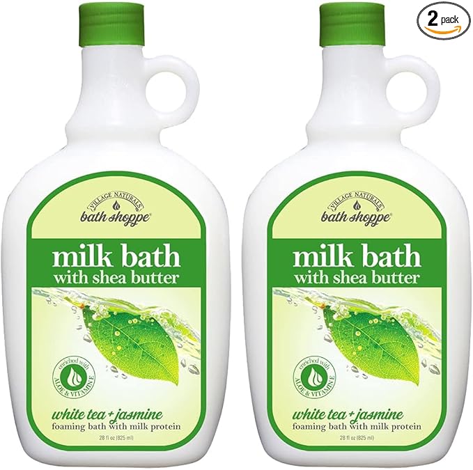 Village Naturals Bath Shoppe, White Tea and Jasmine Foaming Milk Bath, 28 Fl Oz, Pack of 2